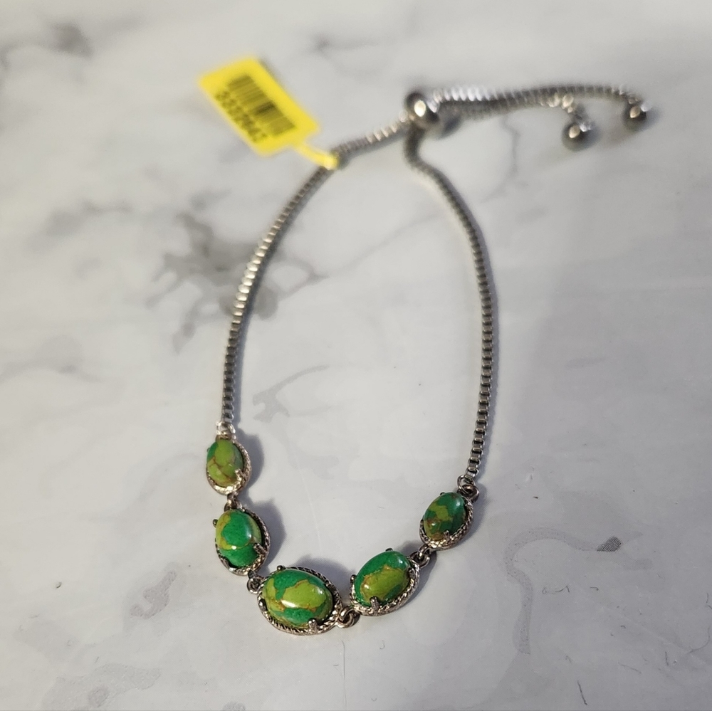 Green Turquoise Sterling Silver Slide Bracelet